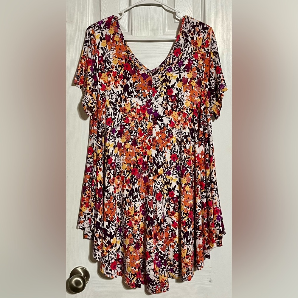 Roaman's Vibrant Floral V-Neck Blouse
